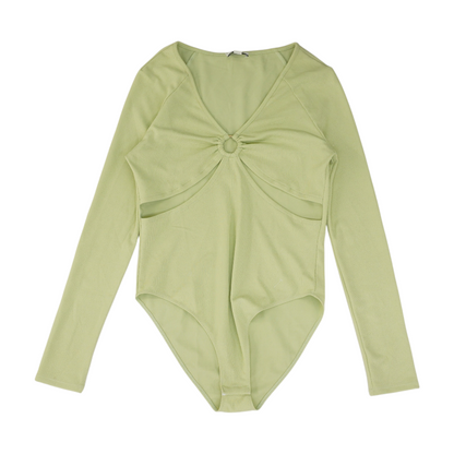 Green Solid Long Sleeve Blouse