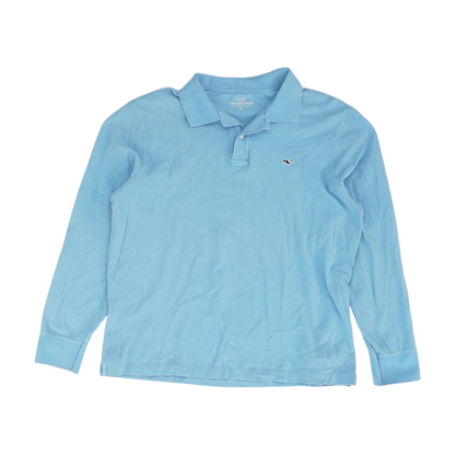 Blue Solid Long Sleeve Polo