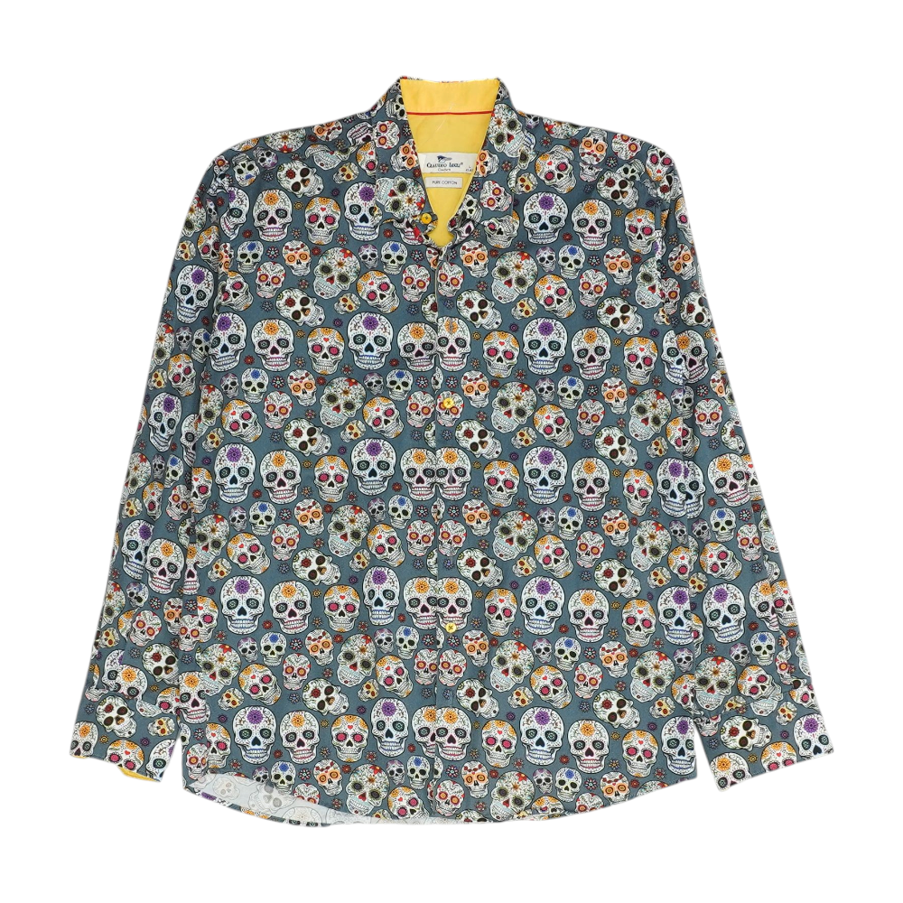 Gray Graphic Long Sleeve Button Down