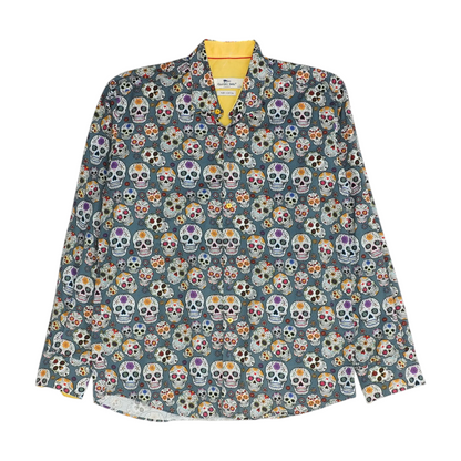 Gray Graphic Long Sleeve Button Down