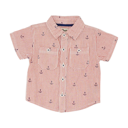 Red Striped Short Sleeve Button Down