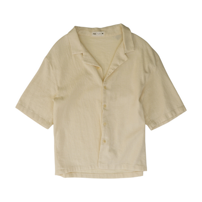 Ivory Solid Short Sleeve Button Down
