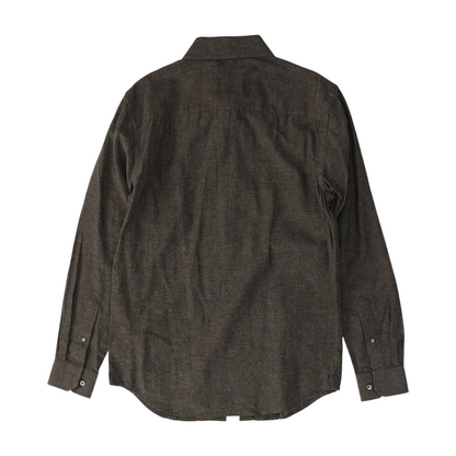 Brown Solid Long Sleeve Button Down
