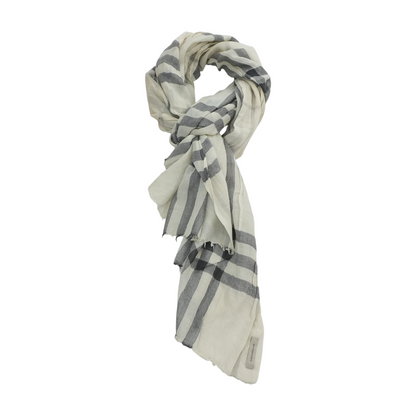 Wide Check Wool Silk Scarf