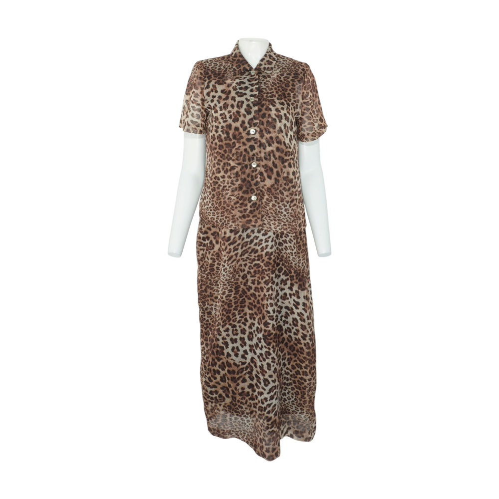 Brown Animal Print Skirt Set