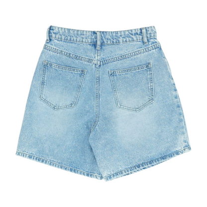 Blue Solid Denim Shorts