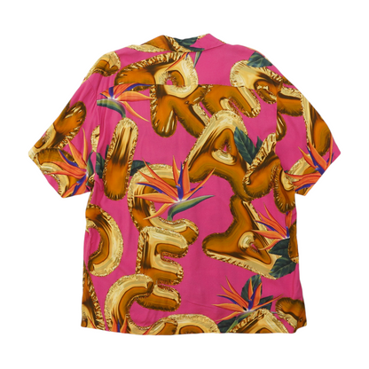 Pink Print Short Sleeve Button Down