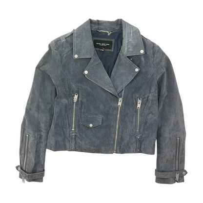 Blue Solid Leather Jacket