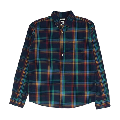 Navy Plaid Long Sleeve Button Down
