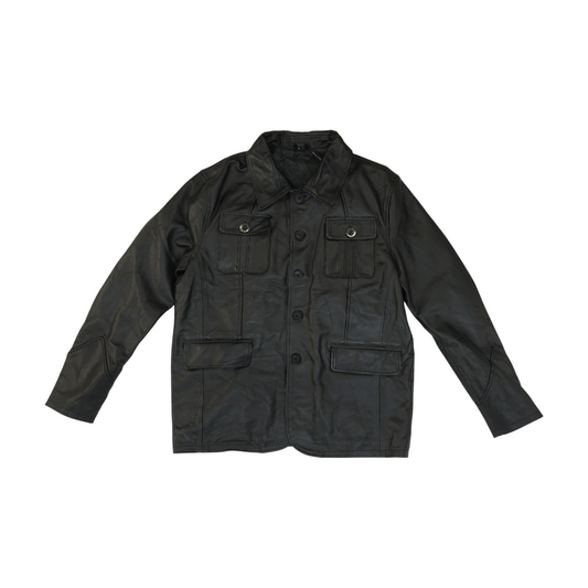 Black Solid Leather Jacket
