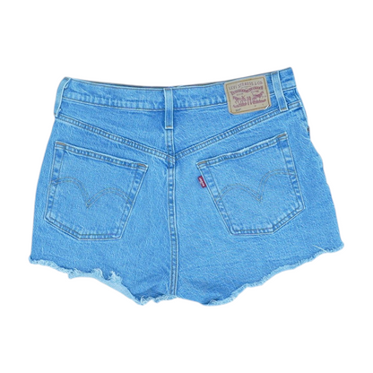 Blue Solid Denim Shorts