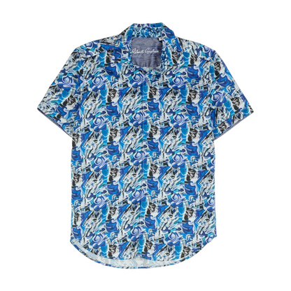 Blue Print Short Sleeve Button Down