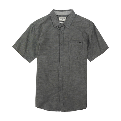 Gray Solid Short Sleeve Button Down