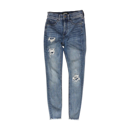 Blue Solid High Rise Skinny Leg Jeans
