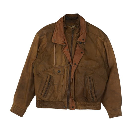 Brown Solid Leather Jacket