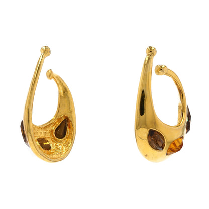 Vintage Gold Tone Crystal Hoop Earrings