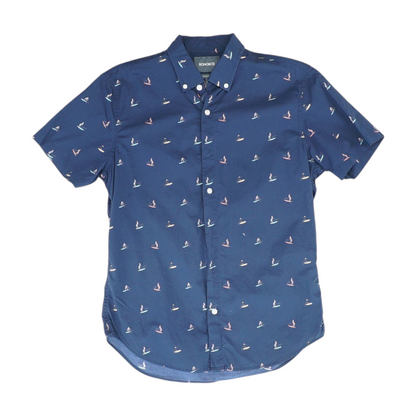 Navy Print Short Sleeve Button Down