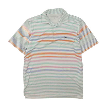 White Striped Short Sleeve Polo