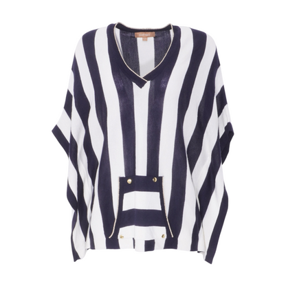 Navy Petite Striped Pullover Sweater