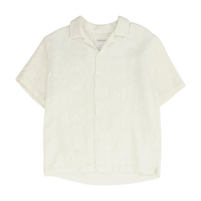 Cream Solid Short Sleeve Button Down