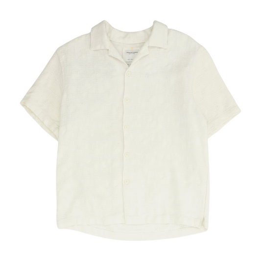 Cream Solid Short Sleeve Button Down