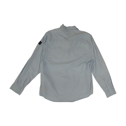 Blue Solid Long Sleeve Button Down