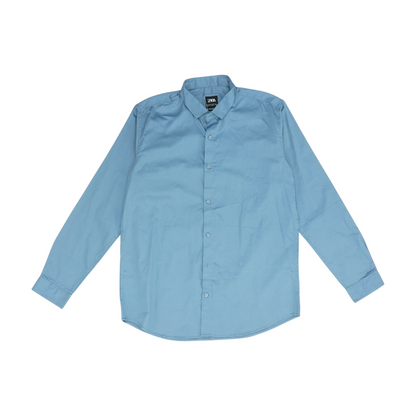 Blue Solid Long Sleeve Button Down