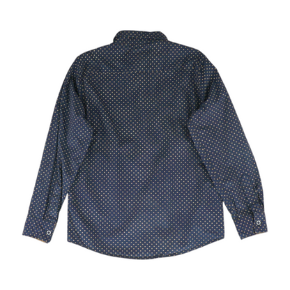 Navy Print Long Sleeve Button Down