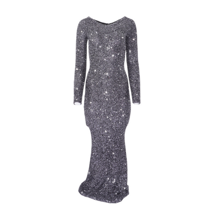 Black Off the Shoulder Sequined Recycled Knitted Gown