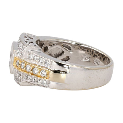 1 Ct 18K Two Tone Gold Bezel Set Three Stone Baguette Diamond With Halo Band