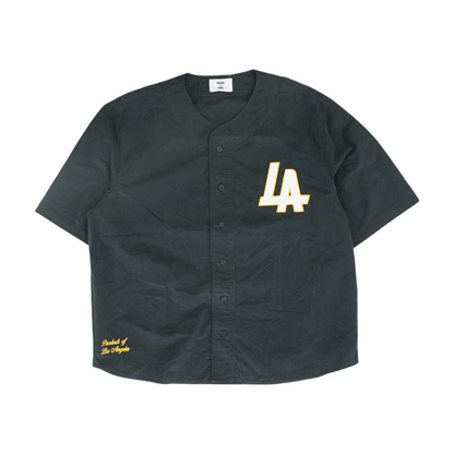 Black Solid Short Sleeve Button Down