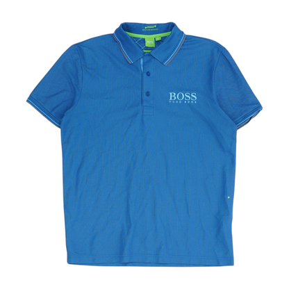 Blue Solid Short Sleeve Polo