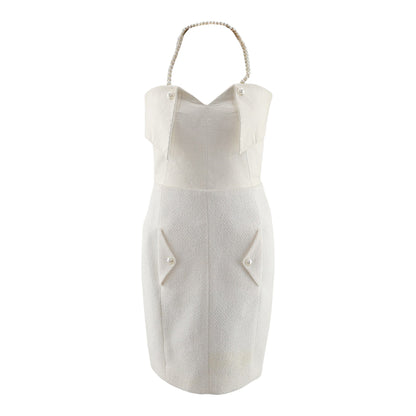 Spring 2012 Pearl-Embellished Halter Neck Leather-Tweed Dress