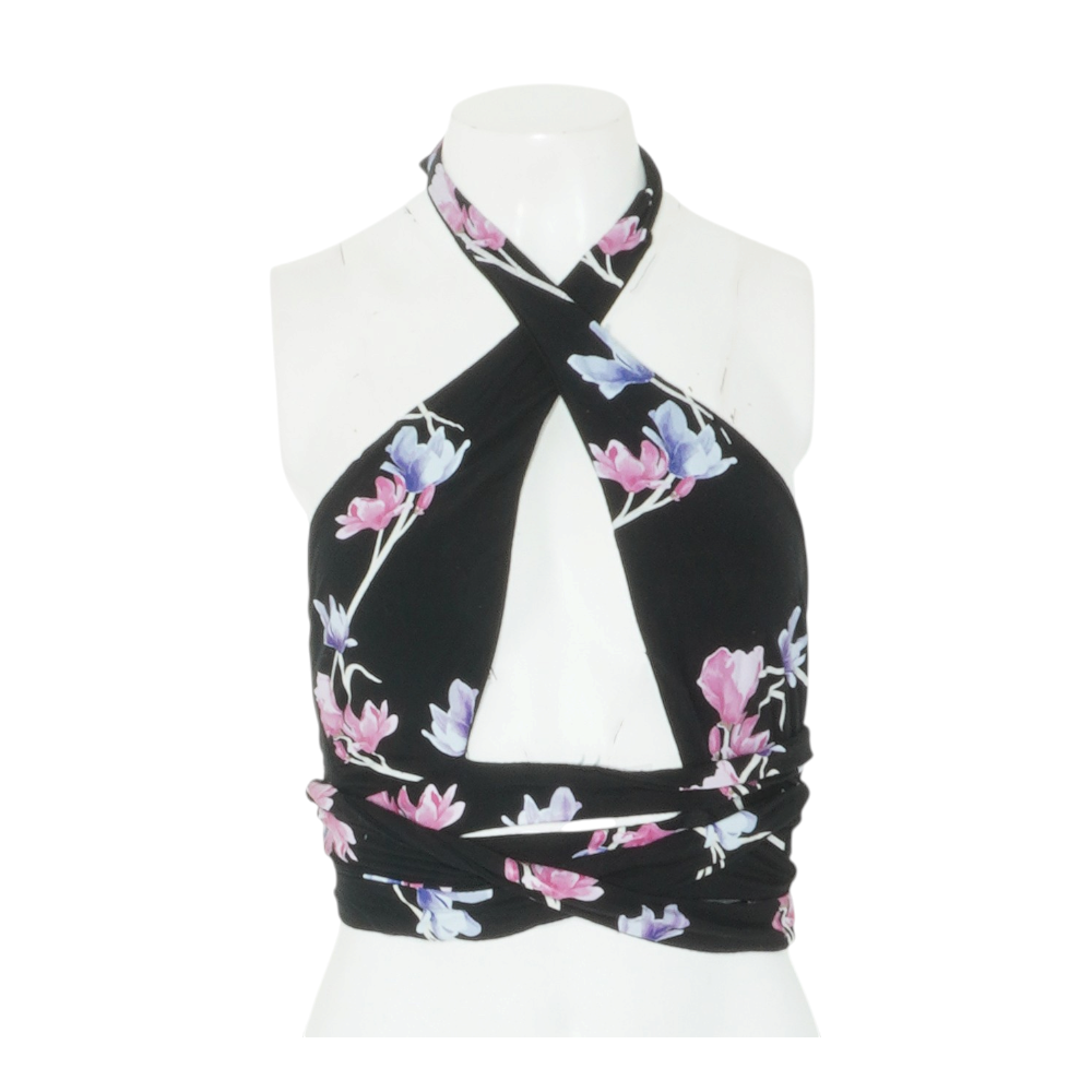 Black Floral Cropped Blouse