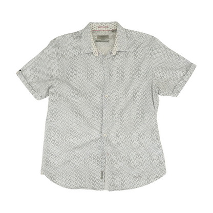 White Print Short Sleeve Button Down