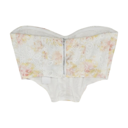 White Abstract Cropped Blouse