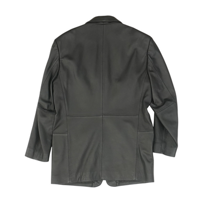 Black Solid Leather Coat