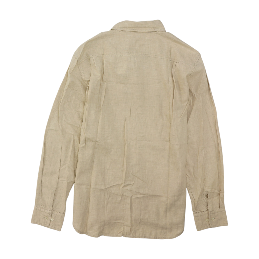 Beige Solid Long Sleeve Button Down