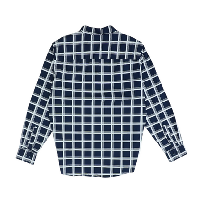 Navy Plaid Long Sleeve Button Down