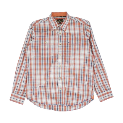 Coral Plaid Long Sleeve Button Down