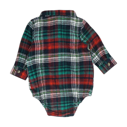 Green Plaid Onesie Button Down
