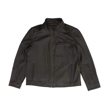 Brown Solid Leather Jacket