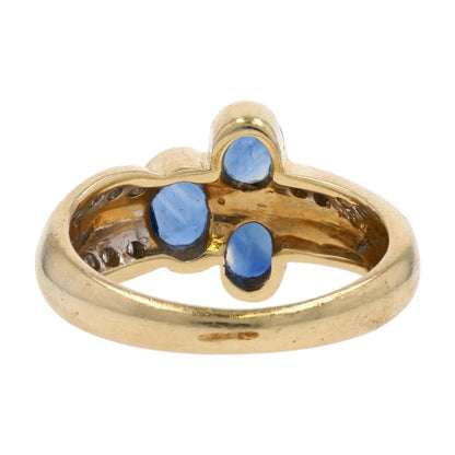 14K Gold Oval Blue Center Stones With Diamond Accents Cocktail Ring