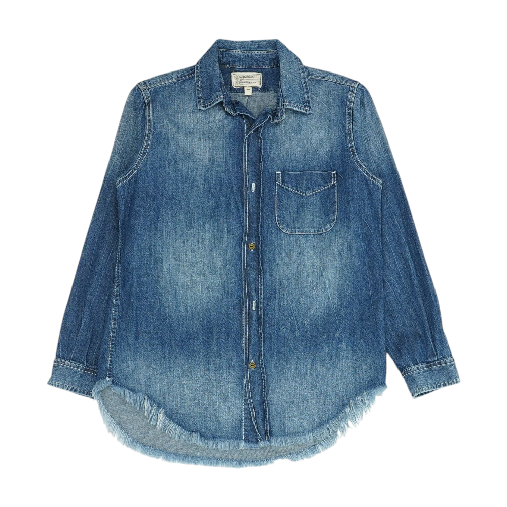 Blue Solid Long Sleeve Button Down