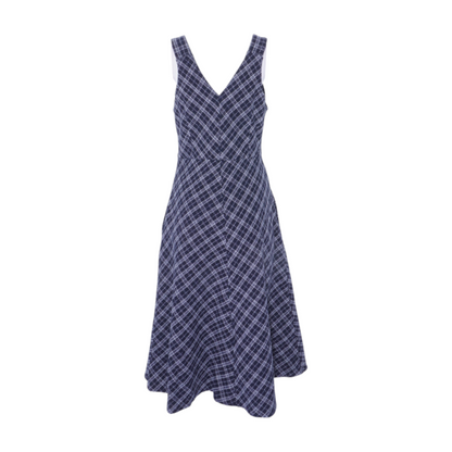 Navy Plaid Midi Dress