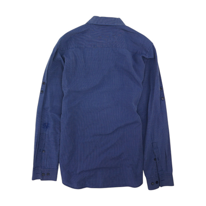 Blue Solid Long Sleeve Button Down