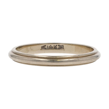 14K White Gold Thin Beaded Edge Band