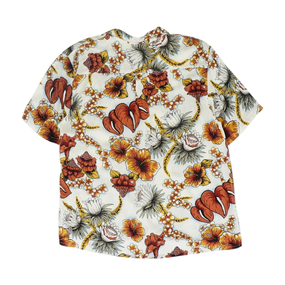 White Tropical Short Sleeve Button Down