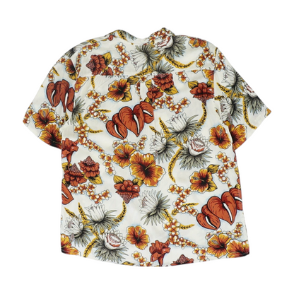 White Tropical Short Sleeve Button Down