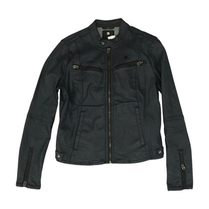 Black Solid Faux Leather Jacket